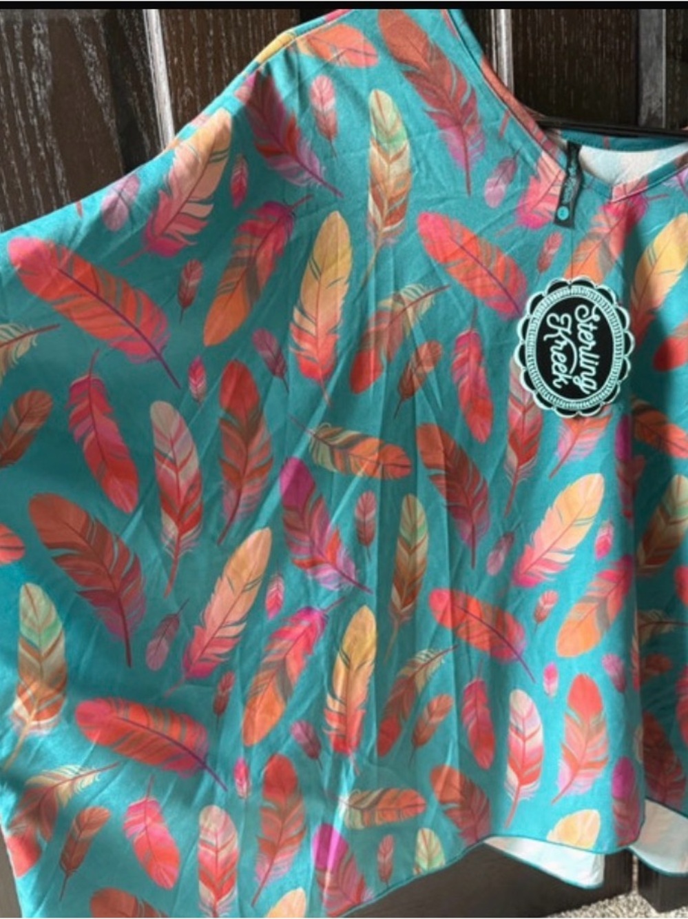 Sterling Tracey Teal Feather-Print Women’s Blouse